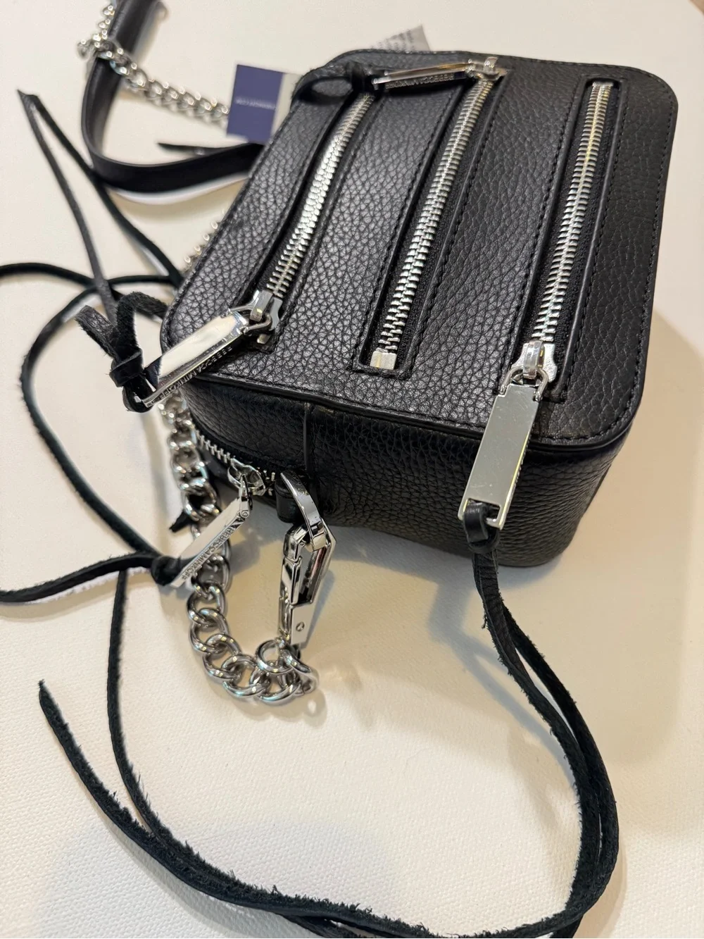 NWT Rebecca Minkoff 4 Zip Moto Camera Black Leather Crossbody Handbag